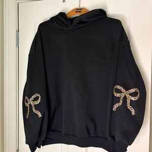 SET: Black Hoodie and pant with Leopard Bow Accents